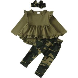 imageKucnuzki Baby Girl Clothes Toddler Girl Outfit Ruffle Sleeve Shirt Floral Pant Set Fall Winter Clothing for GirlDarkgreen