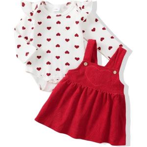 imageKucnuzki Newborn Baby Girl Clothes Toddler Long Sleeve Ruffle Romper Top Infant Skirt Set Little Girl Overall DressHeart Red