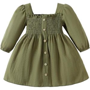 imageKucnuzki Toddler Baby Girl Clothes Velvet Dress Solid Little Flower Girl Dress Princess Casual Party Dress for Girl FallPlain Green