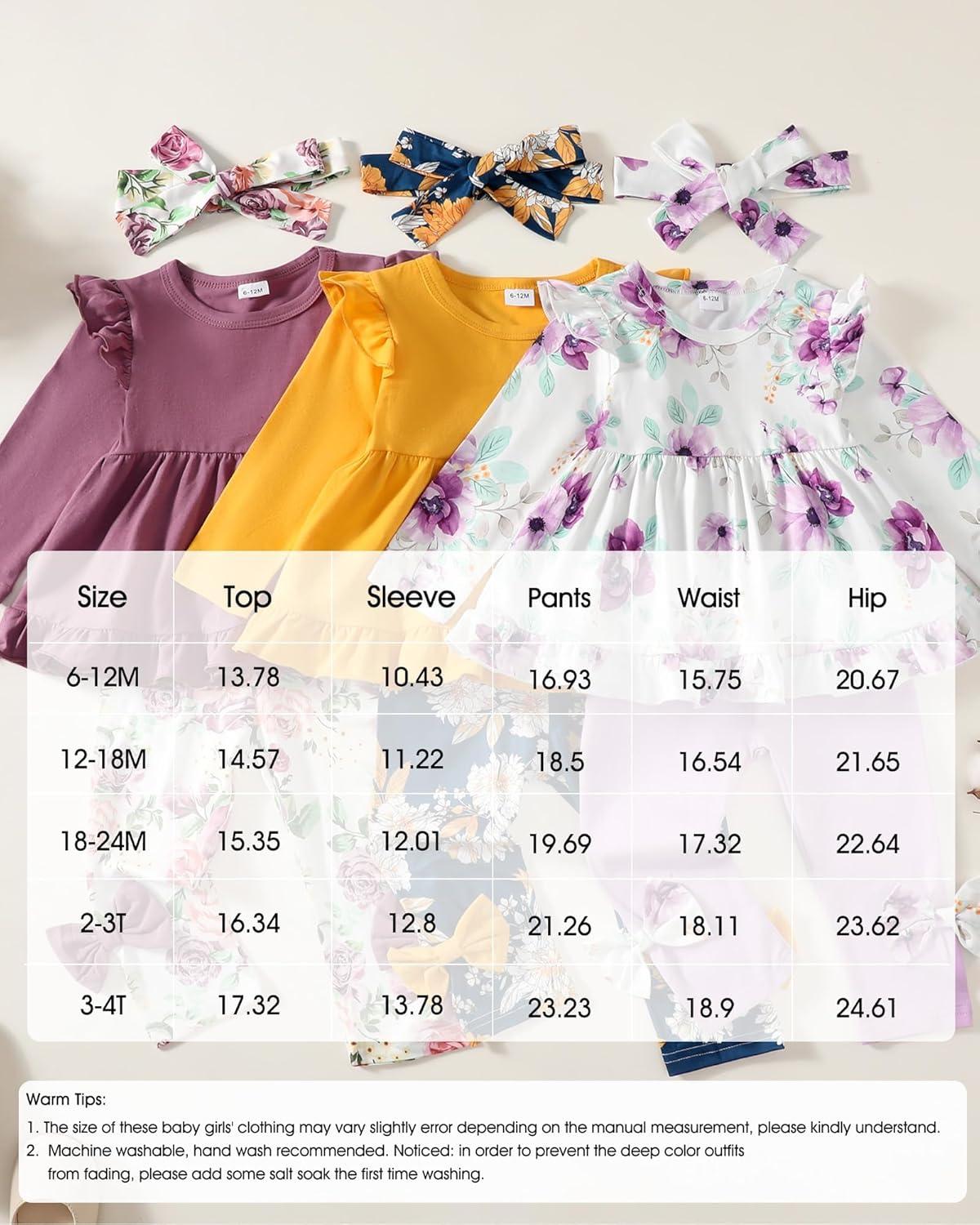 imageBaby Girl Clothes Toddler Girl Fall Outfits Ruffle Long Sleeve Floral Shirt Tops Winter Leggings Pants Clothing SetPink Black