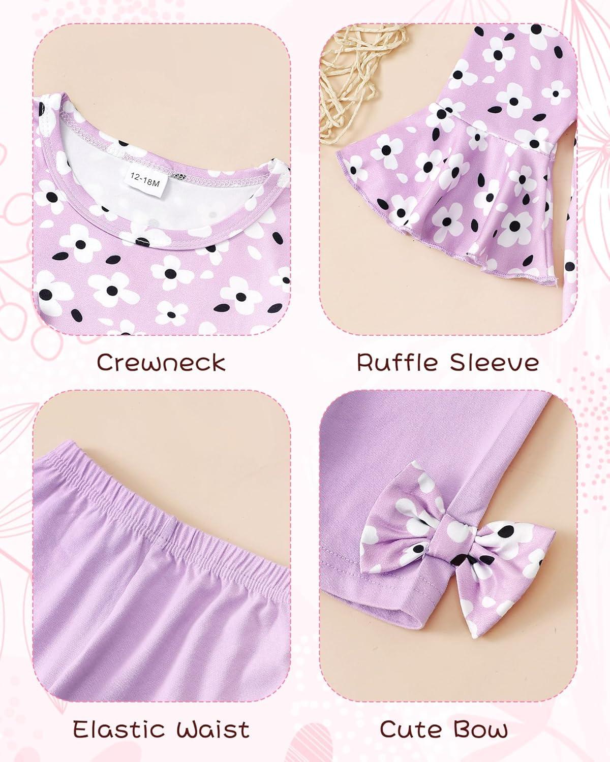 imageBaby Girl Clothes Toddler Girl Fall Outfits Ruffle Long Sleeve Floral Shirt Tops Winter Leggings Pants Clothing SetPurple