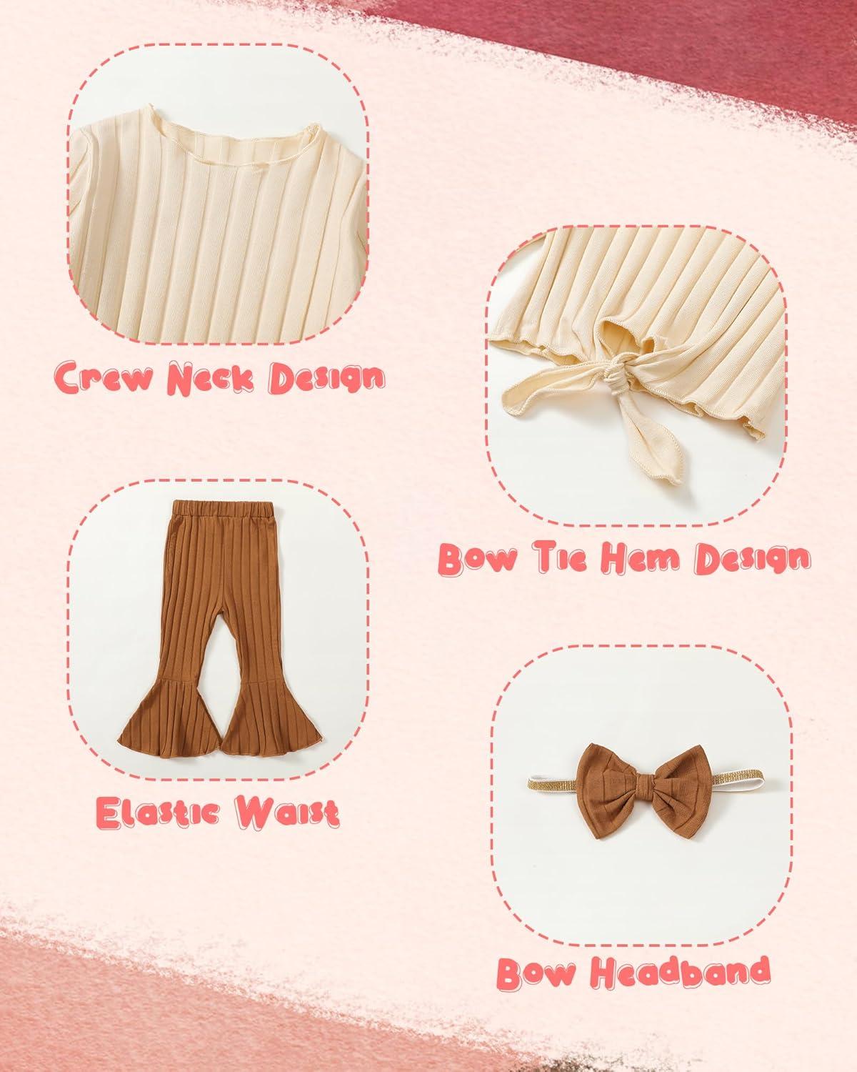 imageKucnuzki Baby Girl Clothes Toddler Clothes Long Sleeve Plain Shirts Top Bell Bottoms Flare Pants Infant Girl Fall OutfitBrown