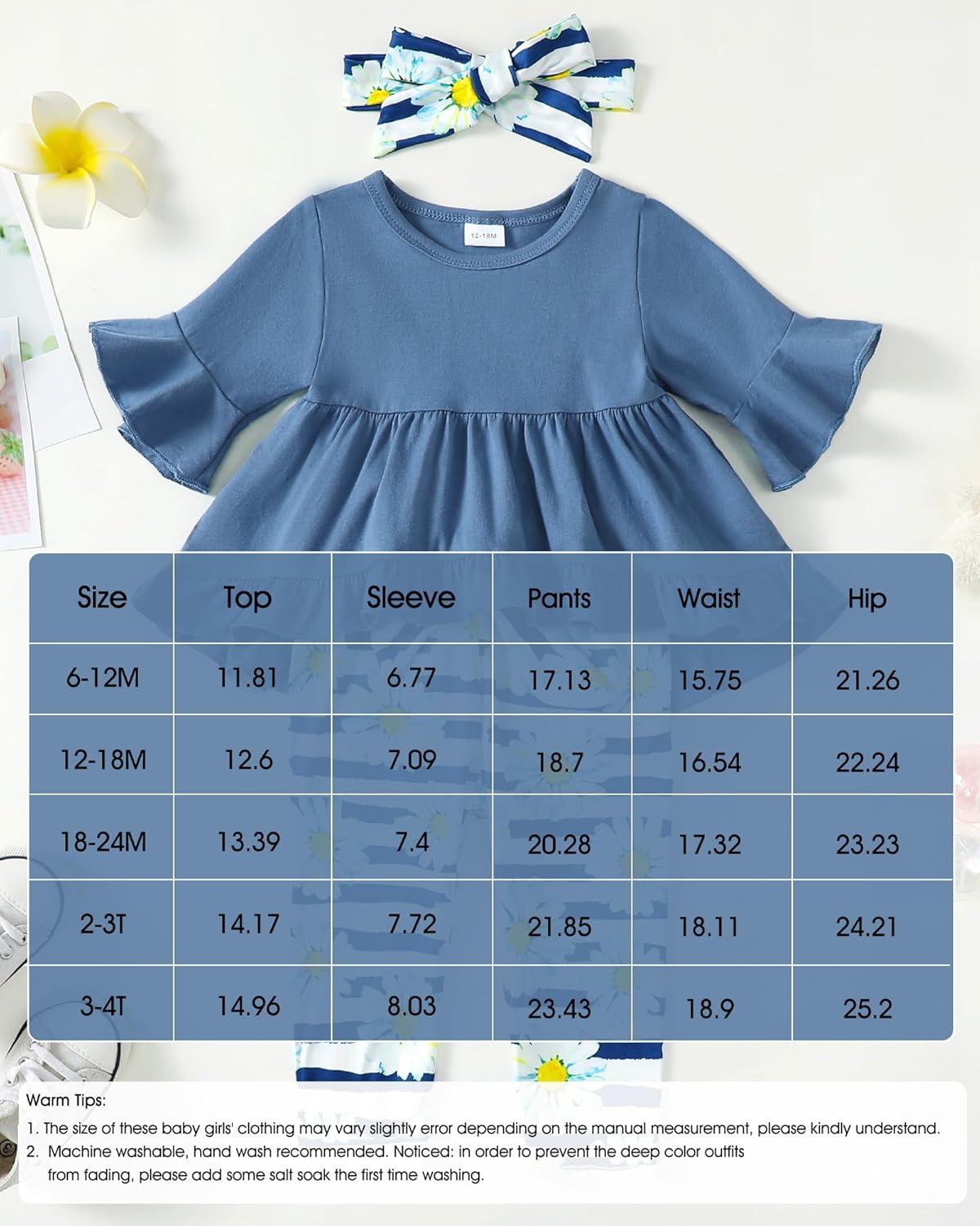 imageKucnuzki Baby Girl Clothes Toddler Girl Outfit Cute Shirt Ruffle Top Pant Set Fall Winter Clothing For GirlBlue