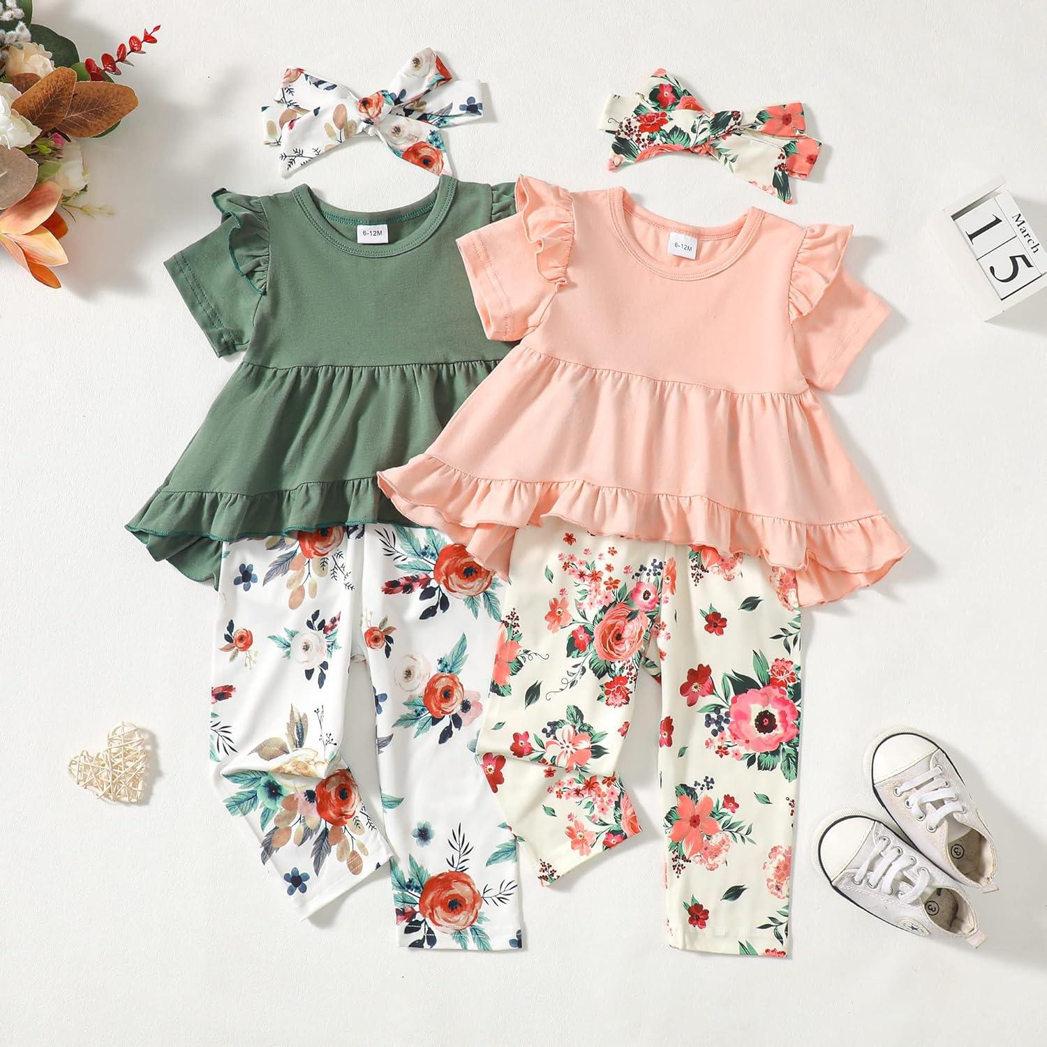 imageKucnuzki Baby Girl Clothes Toddler Girl Outfit Cute Shirt Ruffle Top Pant Set Fall Winter Clothing For GirlFloral Pink