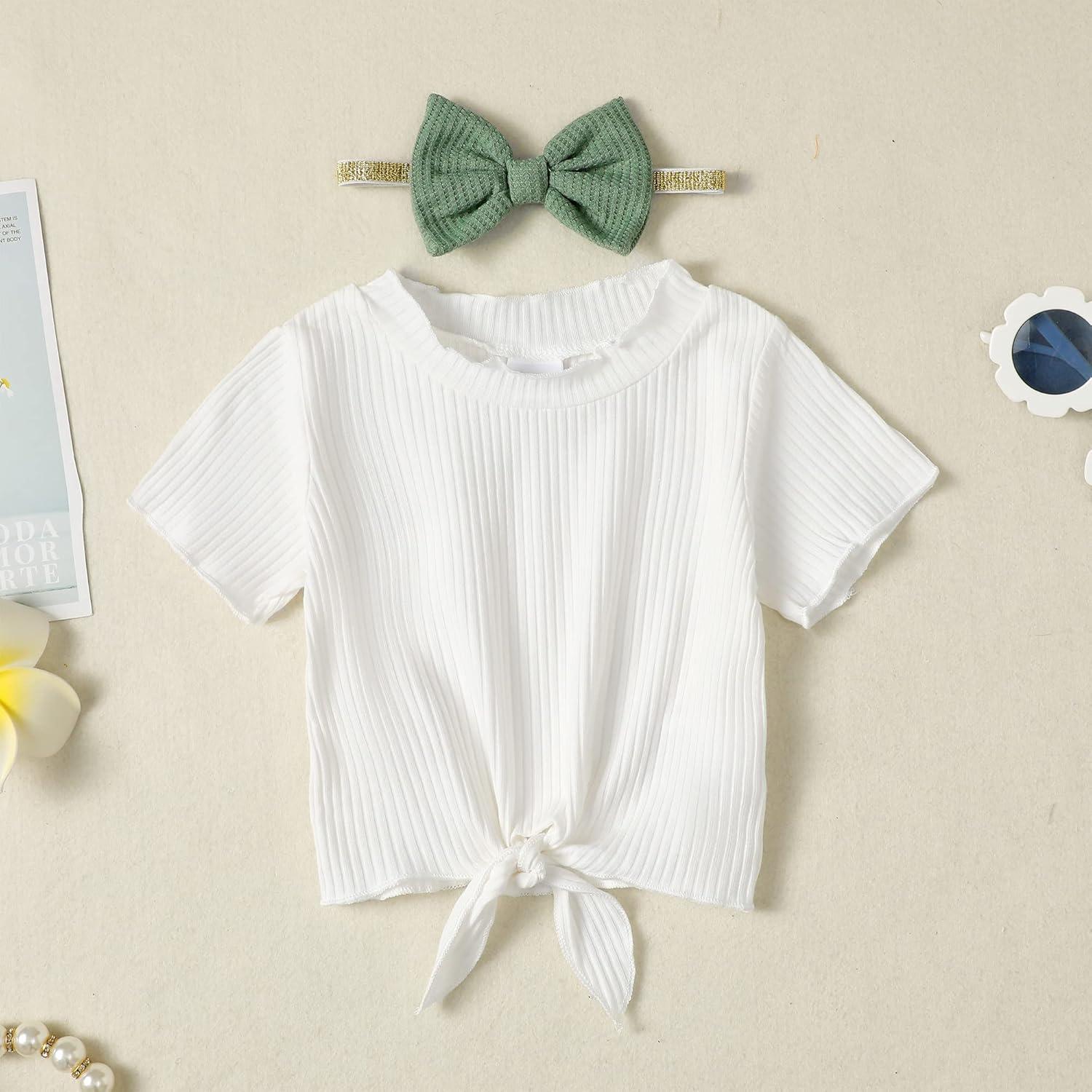 imageKucnuzki Baby Girl Clothes Toddler Girl Outfit Cute Shirt Ruffle Top Pant Set Fall Winter Clothing For GirlGreen White