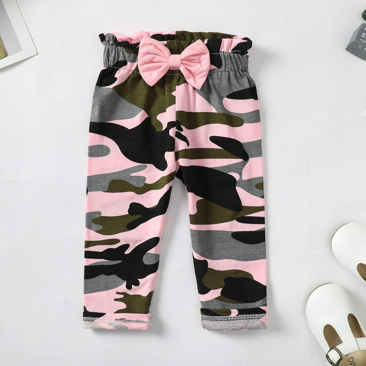 imageKucnuzki Baby Girl Clothes Toddler Girl Outfit Cute Shirt Ruffle Top Pant Set Fall Winter Clothing For GirlPink Camo