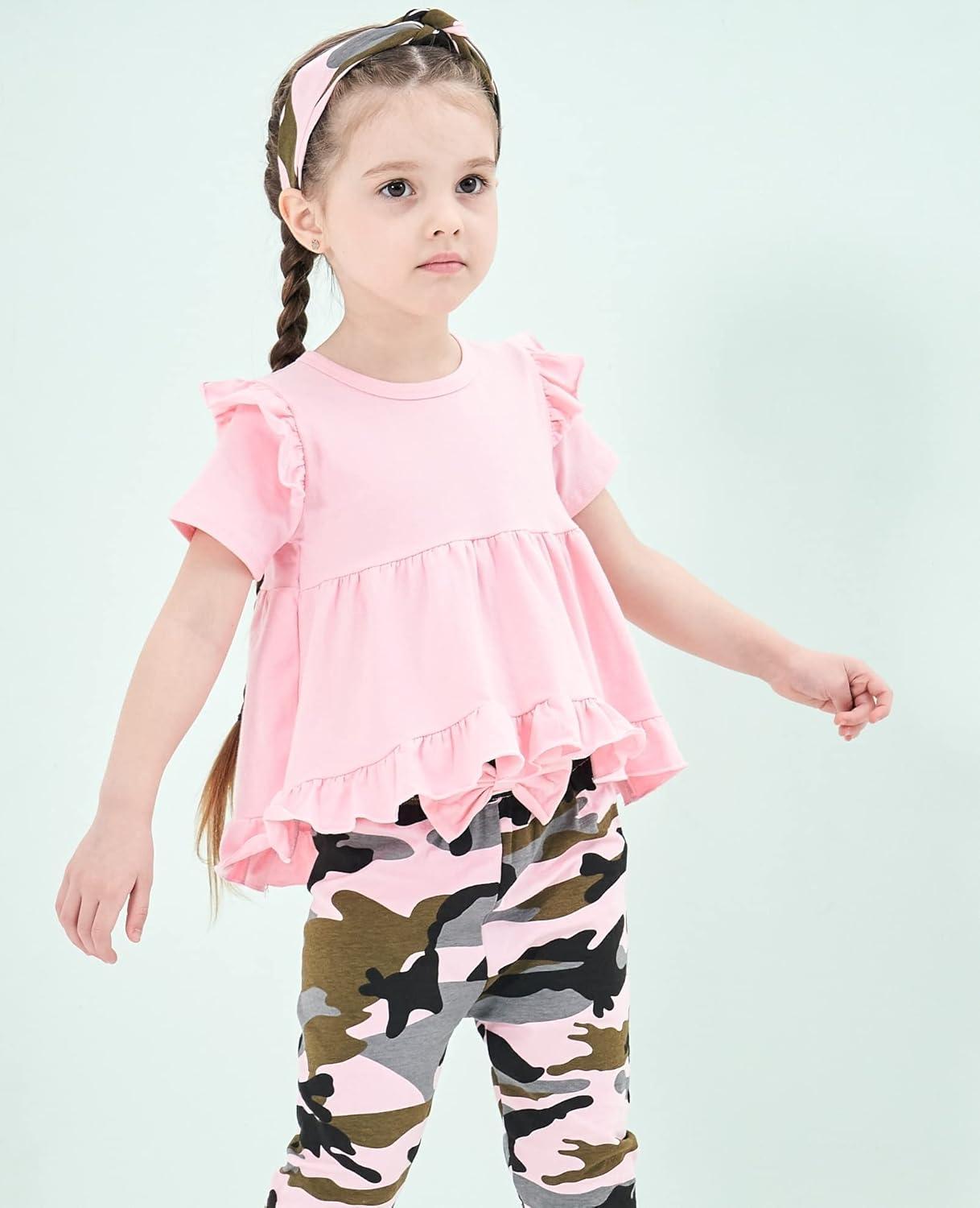 imageKucnuzki Baby Girl Clothes Toddler Girl Outfit Cute Shirt Ruffle Top Pant Set Fall Winter Clothing For GirlPink Camo