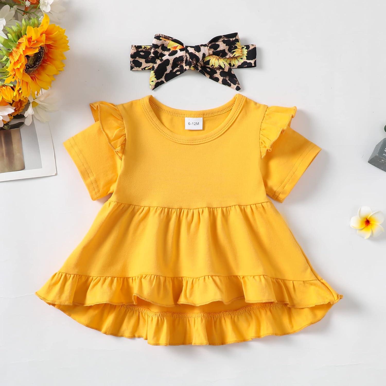 imageKucnuzki Baby Girl Clothes Toddler Girl Outfit Cute Shirt Ruffle Top Pant Set Fall Winter Clothing For GirlYellow Sunflower