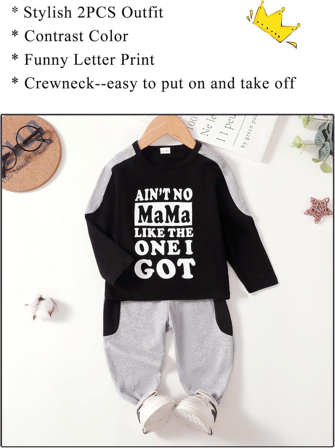 imageKucnuzki Baby Toddler Boy Clothes Fall Winter Outfits Long Sleeve Shirt Sweatshirt  Long Pants Kids Little Boy ClothingBlack Grey