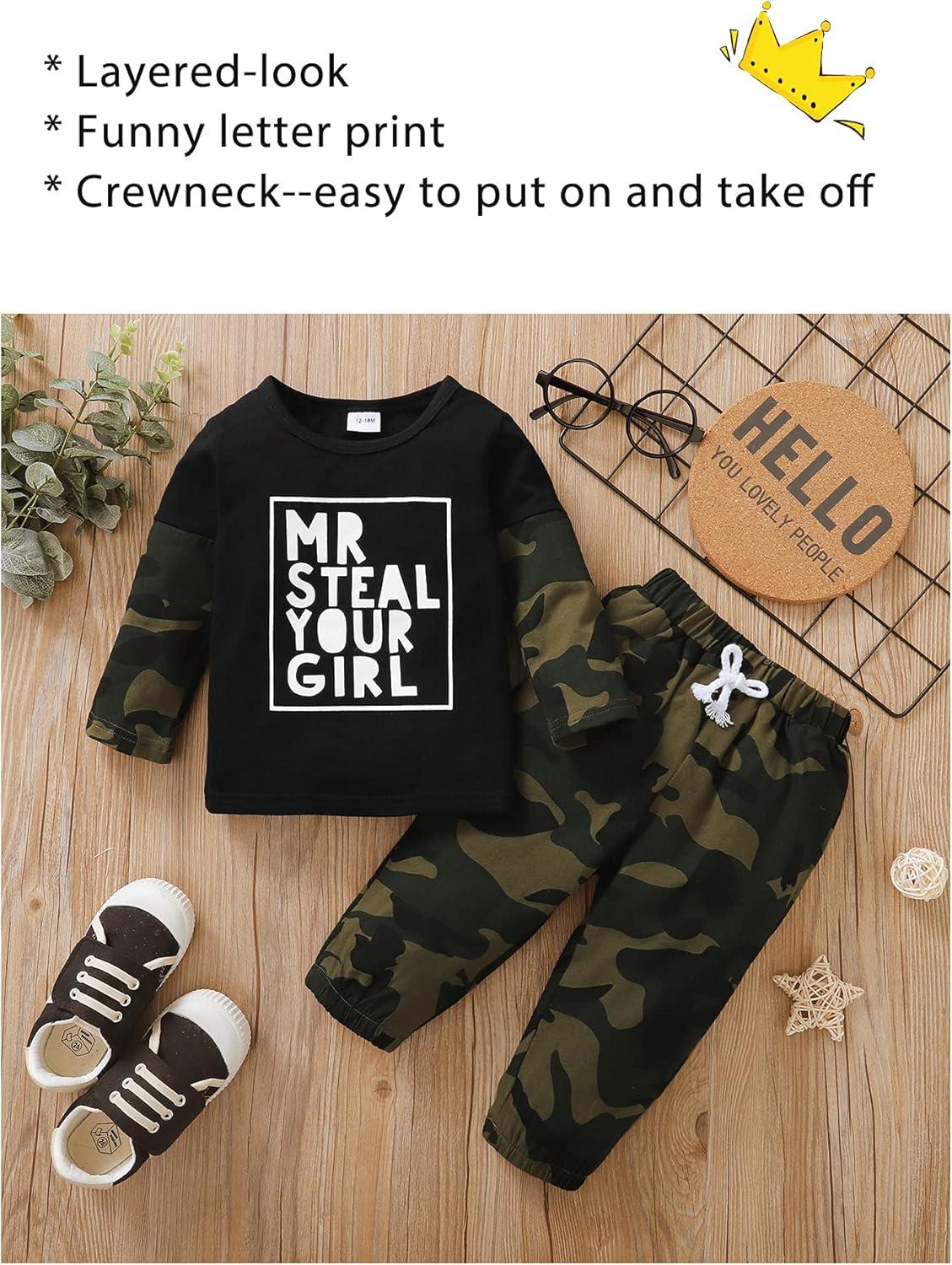 imageKucnuzki Baby Toddler Boy Clothes Fall Winter Outfits Long Sleeve Shirt Sweatshirt  Long Pants Kids Little Boy ClothingBoy Clothes Green Camo