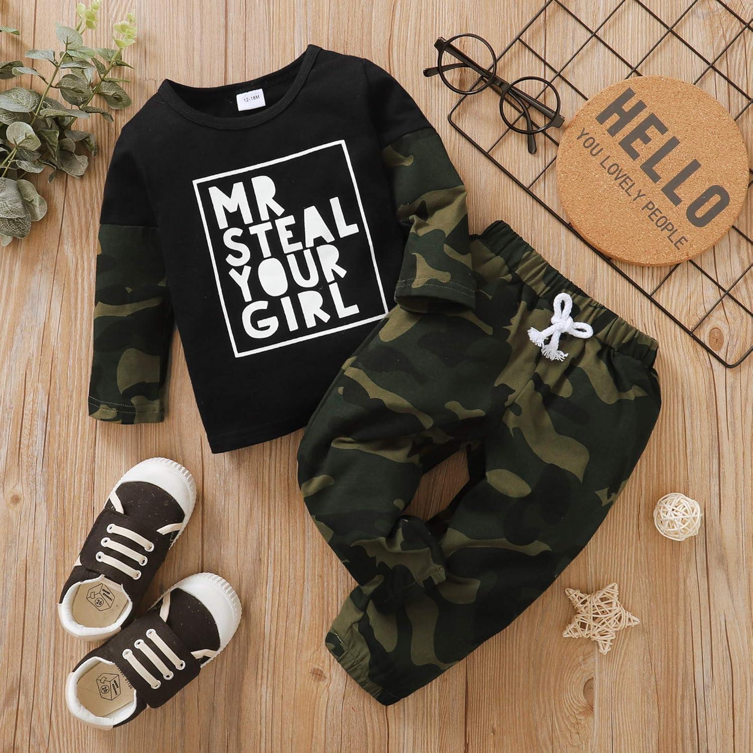 imageKucnuzki Baby Toddler Boy Clothes Fall Winter Outfits Long Sleeve Shirt Sweatshirt  Long Pants Kids Little Boy ClothingBoy Clothes Green Camo