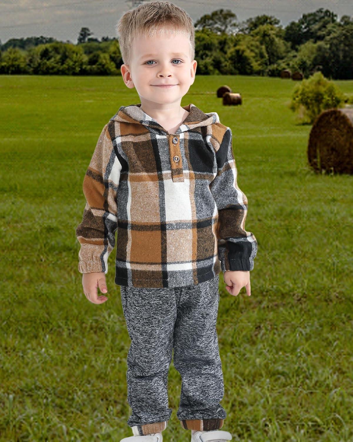 imageKucnuzki Baby Toddler Boy Clothes Fall Winter Outfits Long Sleeve Shirt Sweatshirt  Long Pants Kids Little Boy ClothingBrown Grey