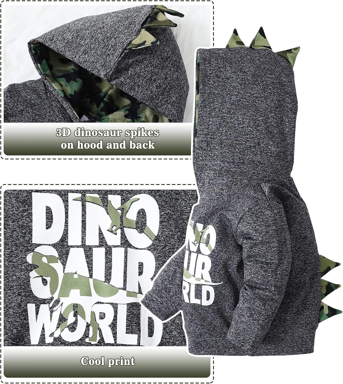 imageKucnuzki Baby Toddler Boy Clothes Fall Winter Outfits Long Sleeve Shirt Sweatshirt  Long Pants Kids Little Boy ClothingDinosaur Grey