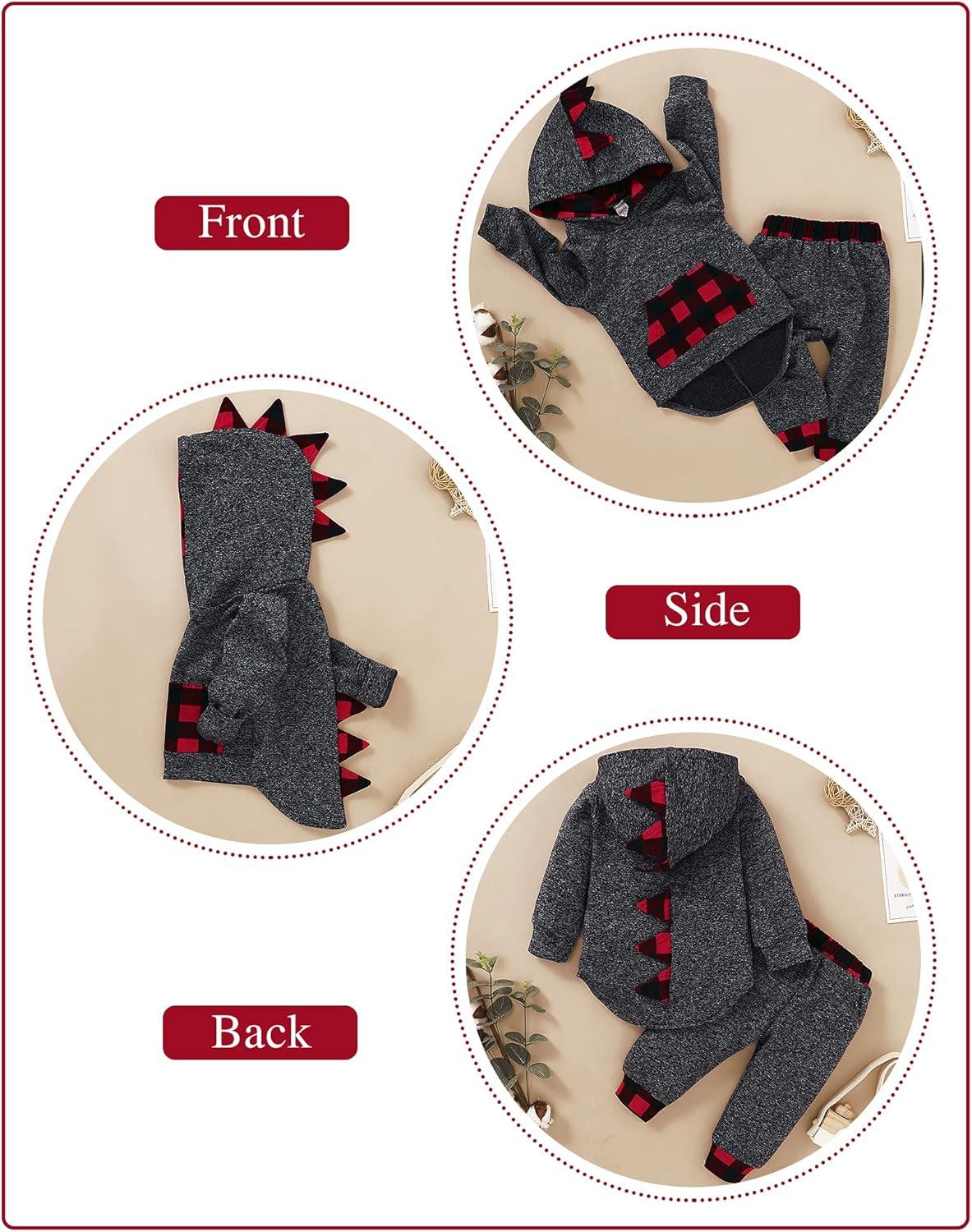 imageKucnuzki Baby Toddler Boy Clothes Fall Winter Outfits Long Sleeve Shirt Sweatshirt  Long Pants Kids Little Boy ClothingDinosaur Plaid Red