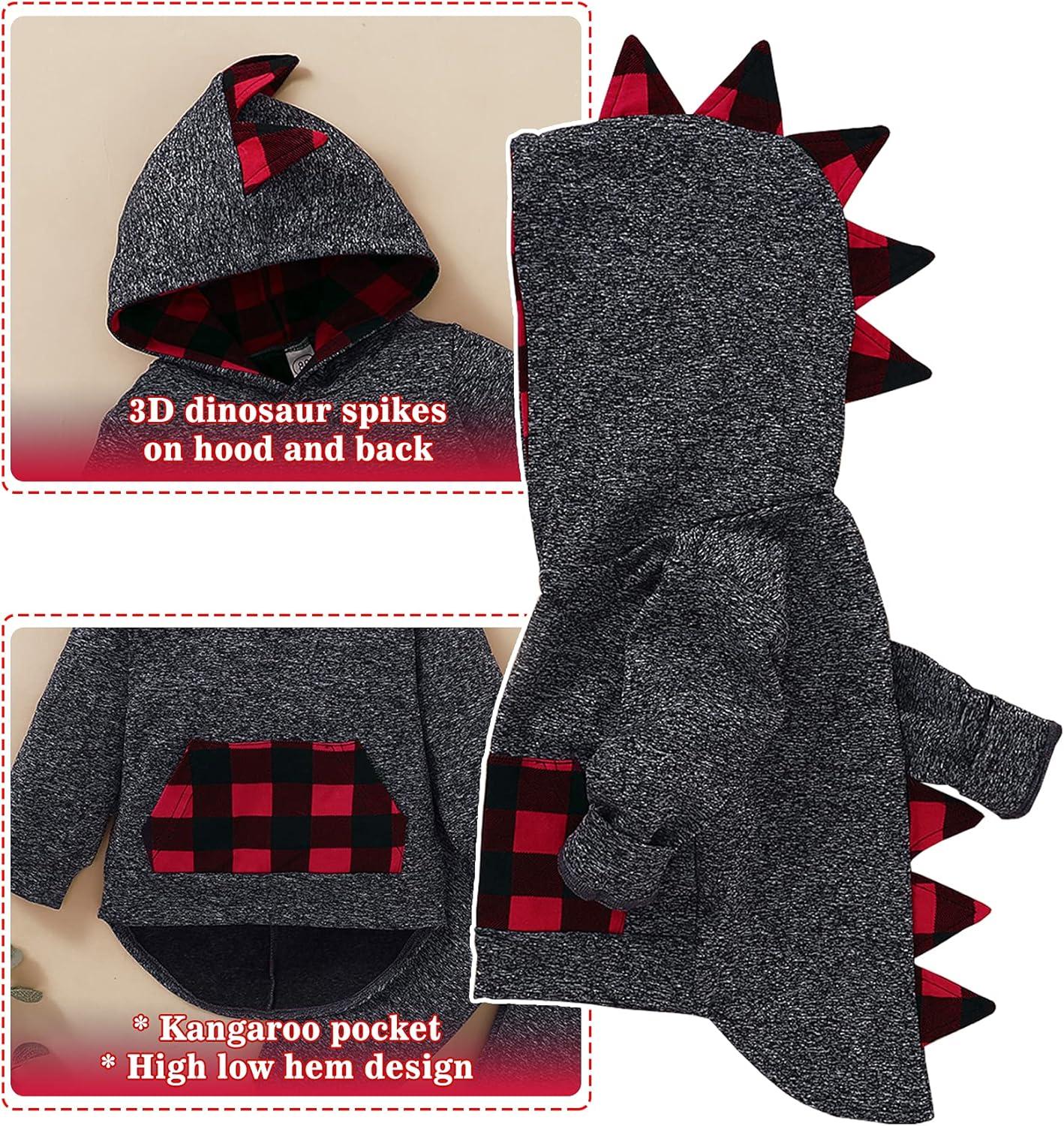 imageKucnuzki Baby Toddler Boy Clothes Fall Winter Outfits Long Sleeve Shirt Sweatshirt  Long Pants Kids Little Boy ClothingDinosaur Plaid Red