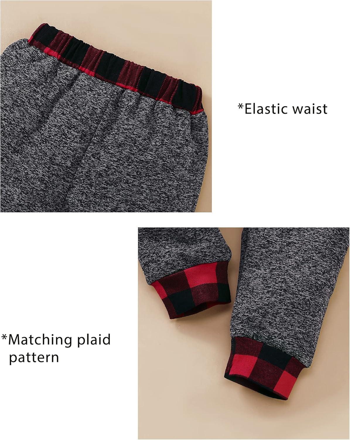 imageKucnuzki Baby Toddler Boy Clothes Fall Winter Outfits Long Sleeve Shirt Sweatshirt  Long Pants Kids Little Boy ClothingDinosaur Plaid Red