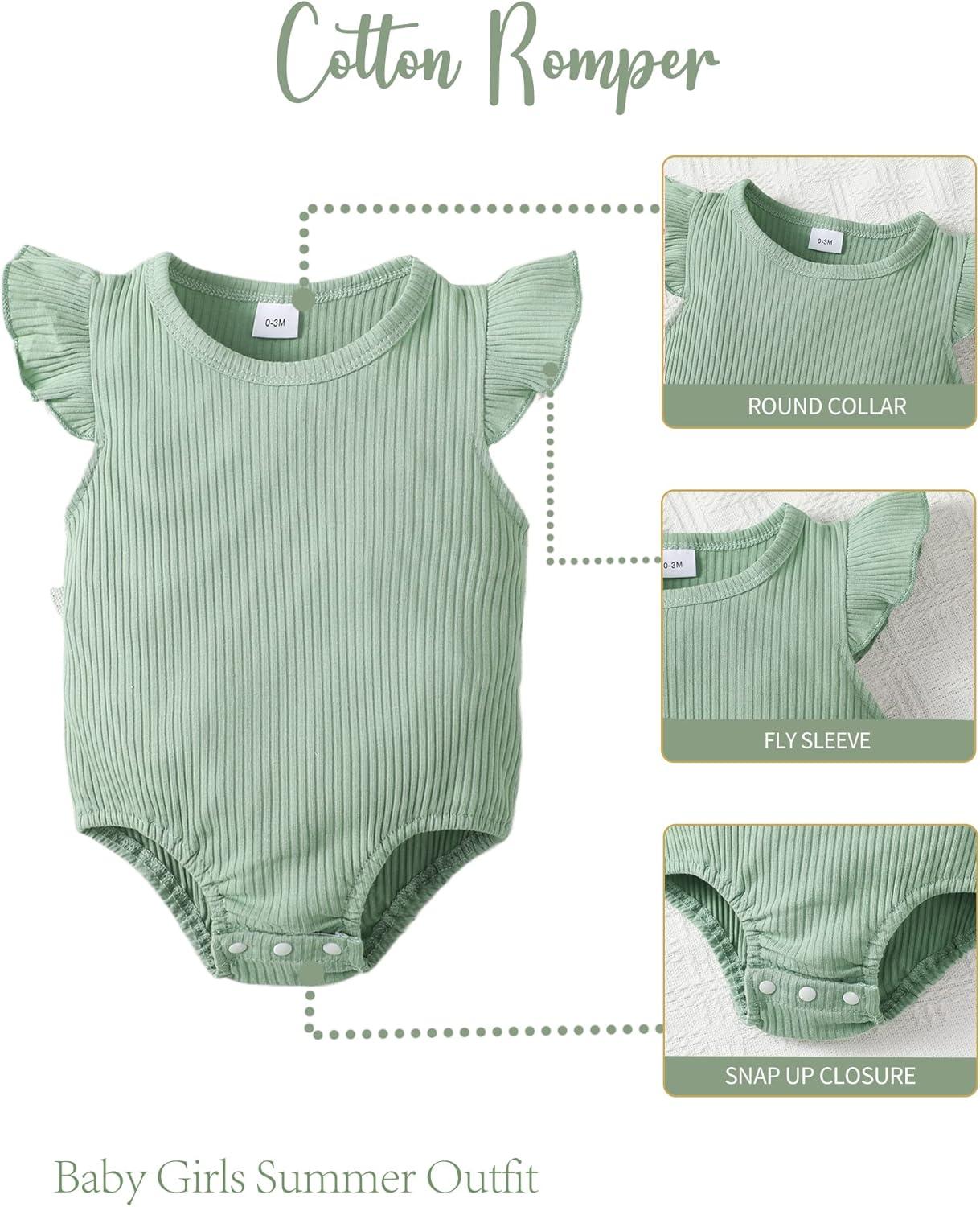 imageKucnuzki Newborn Baby Girl Clothes Infant Ruffle Romper Floral Shorts Set Cute Baby Girl Gifts Stuff Summer Outfit GirlGreen