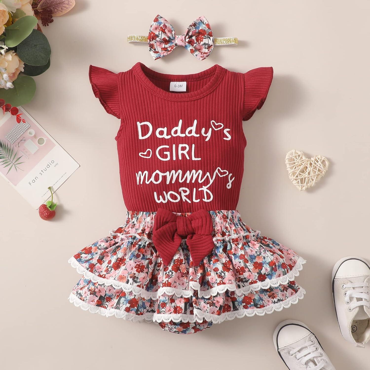 imageKucnuzki Newborn Baby Girl Clothes Infant Ruffle Romper Floral Shorts Set Cute Baby Girl Gifts Stuff Summer Outfit GirlMaroon