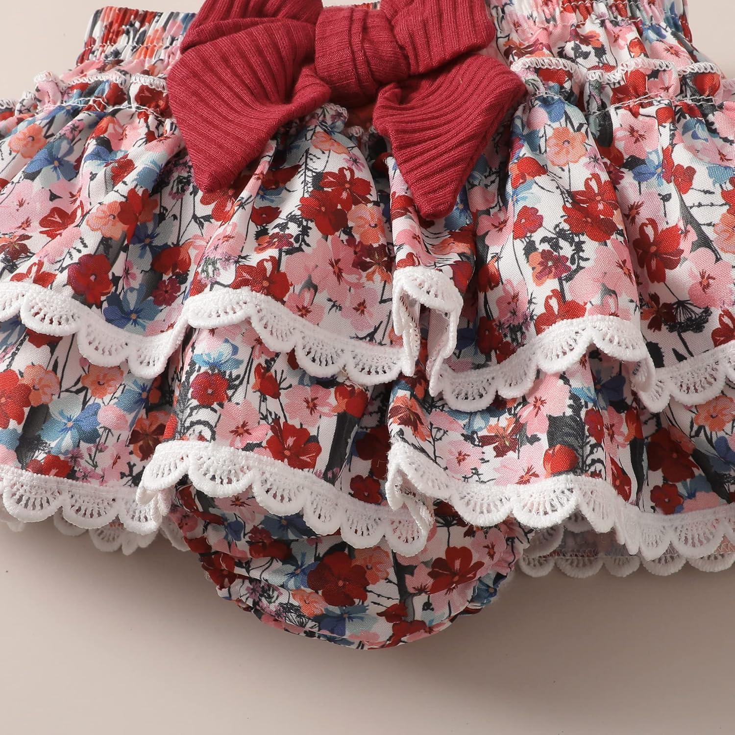 imageKucnuzki Newborn Baby Girl Clothes Infant Ruffle Romper Floral Shorts Set Cute Baby Girl Gifts Stuff Summer Outfit GirlMaroon