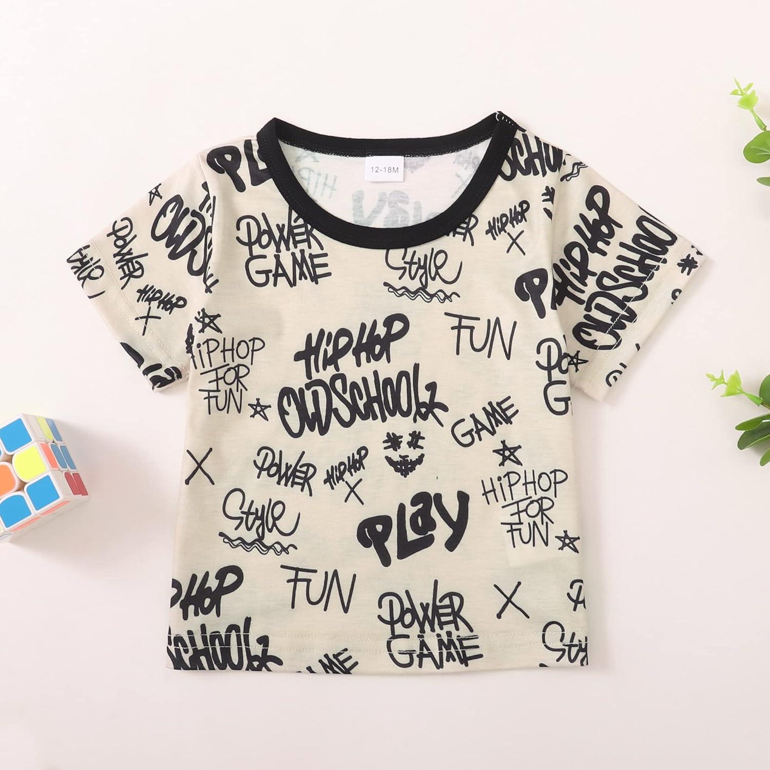 imageKucnuzki Toddler Baby Boy Clothes Outfits Short Summer Sleeve Letters Printed Shirt Shorts Sets 2PC Little Boy ClothingApricot