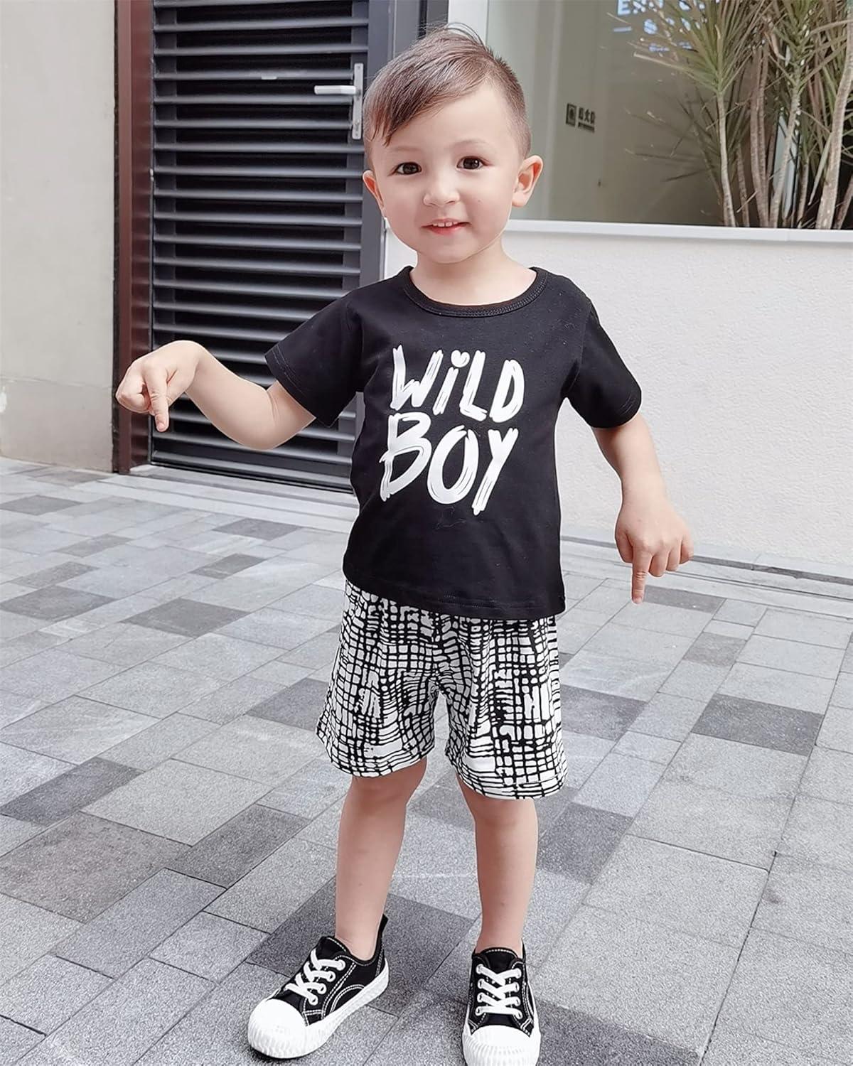 imageKucnuzki Toddler Baby Boy Clothes Outfits Short Summer Sleeve Letters Printed Shirt Shorts Sets 2PC Little Boy ClothingBlack