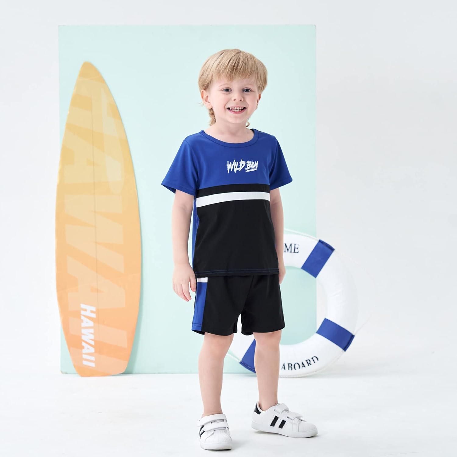 imageKucnuzki Toddler Baby Boy Clothes Outfits Short Summer Sleeve Letters Printed Shirt Shorts Sets 2PC Little Boy ClothingBlack Blue