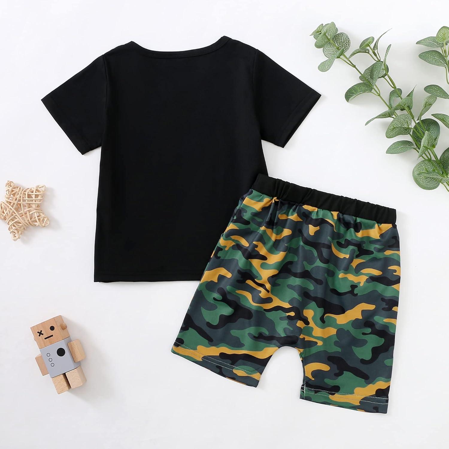 imageKucnuzki Toddler Baby Boy Clothes Outfits Short Summer Sleeve Letters Printed Shirt Shorts Sets 2PC Little Boy ClothingBlack Green