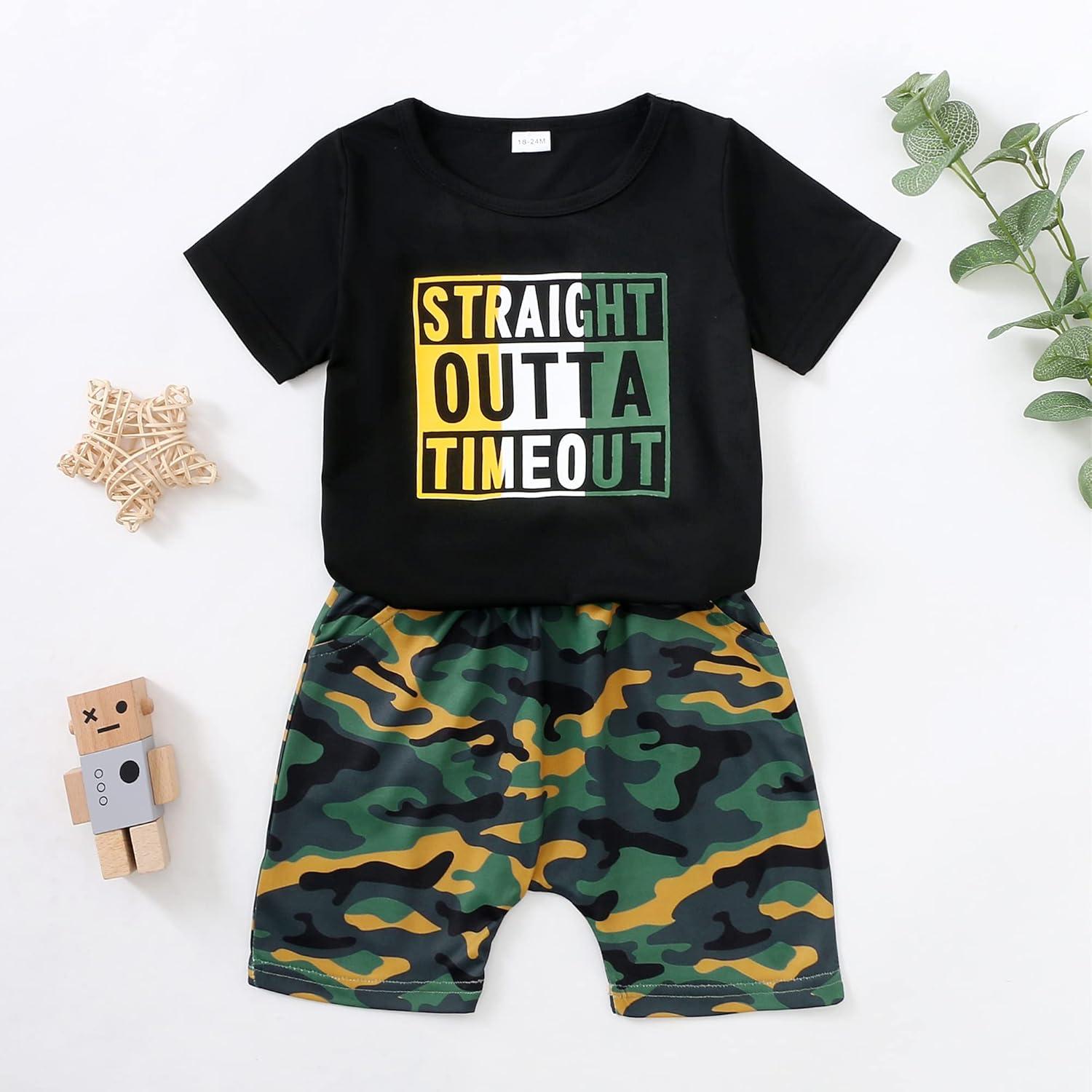 imageKucnuzki Toddler Baby Boy Clothes Outfits Short Summer Sleeve Letters Printed Shirt Shorts Sets 2PC Little Boy ClothingBlack Green