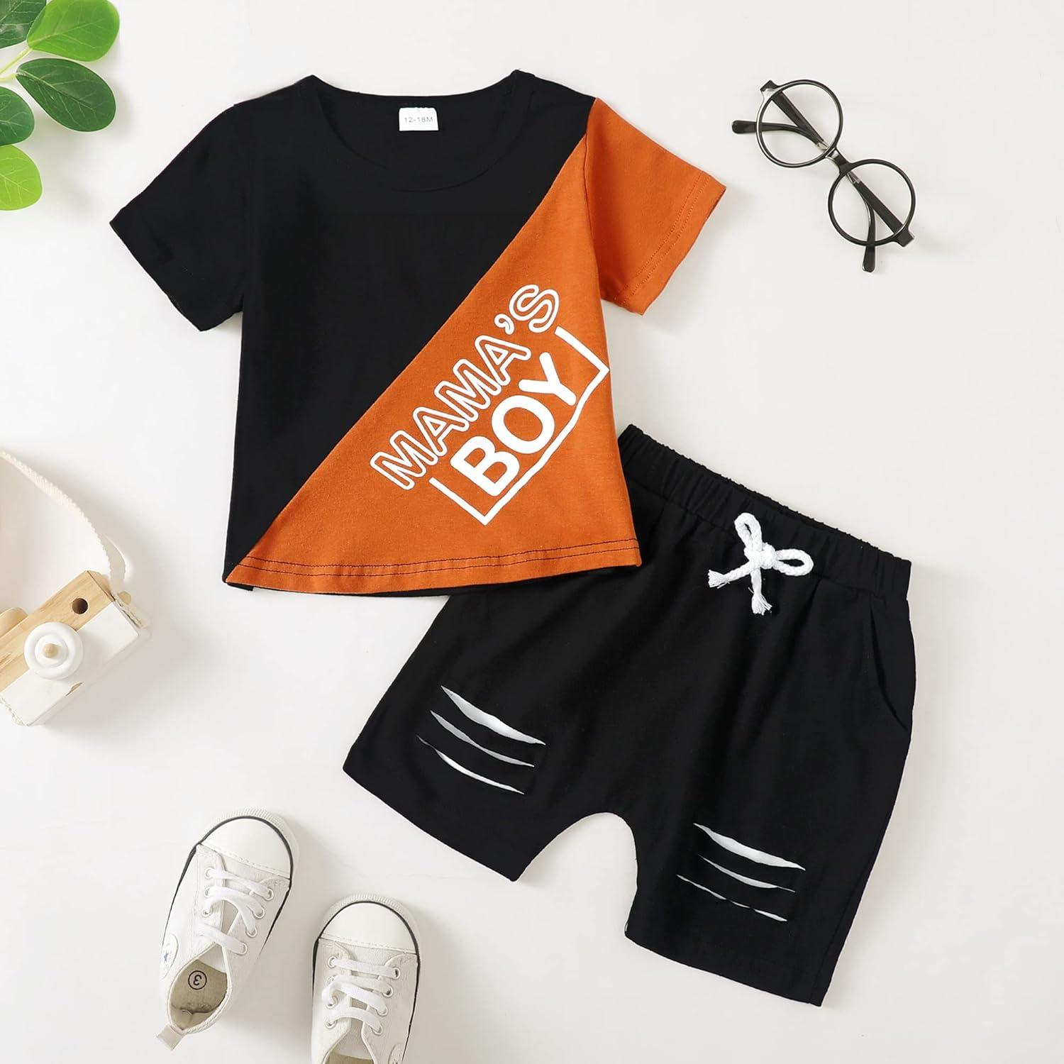 imageKucnuzki Toddler Baby Boy Clothes Outfits Short Summer Sleeve Letters Printed Shirt Shorts Sets 2PC Little Boy ClothingBlackbrownmama