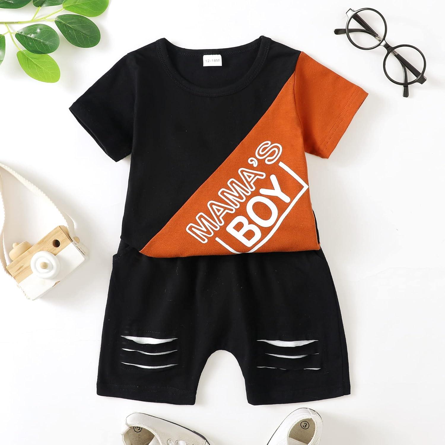 imageKucnuzki Toddler Baby Boy Clothes Outfits Short Summer Sleeve Letters Printed Shirt Shorts Sets 2PC Little Boy ClothingBlackbrownmama