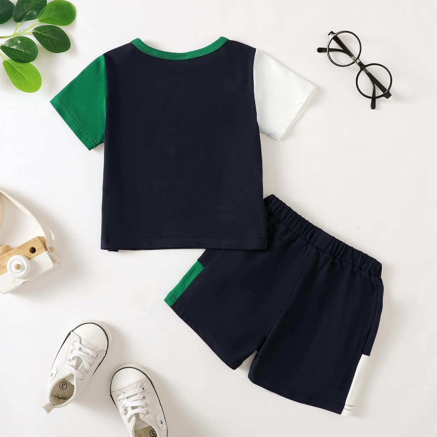 imageKucnuzki Toddler Baby Boy Clothes Outfits Short Summer Sleeve Letters Printed Shirt Shorts Sets 2PC Little Boy ClothingBlackgreendad