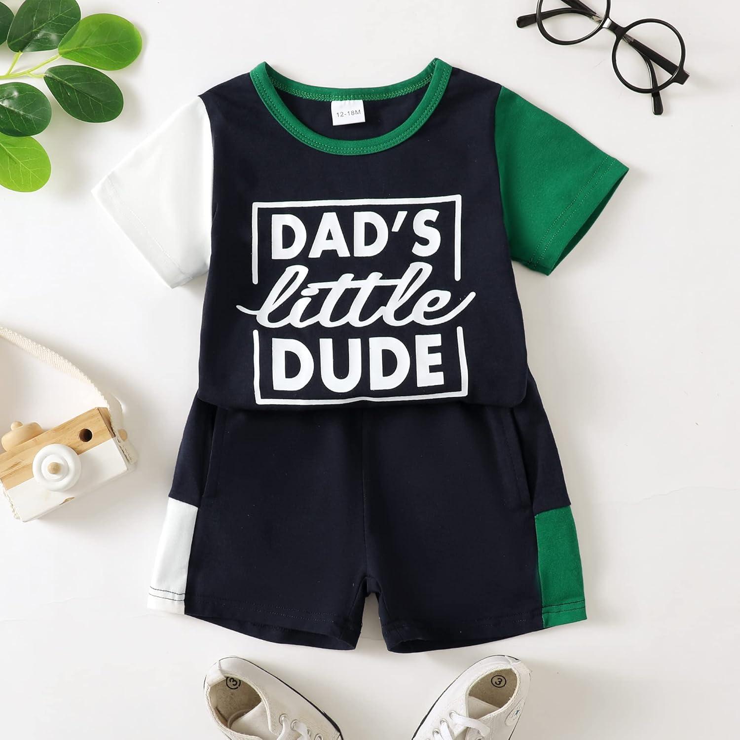 imageKucnuzki Toddler Baby Boy Clothes Outfits Short Summer Sleeve Letters Printed Shirt Shorts Sets 2PC Little Boy ClothingBlackgreendad