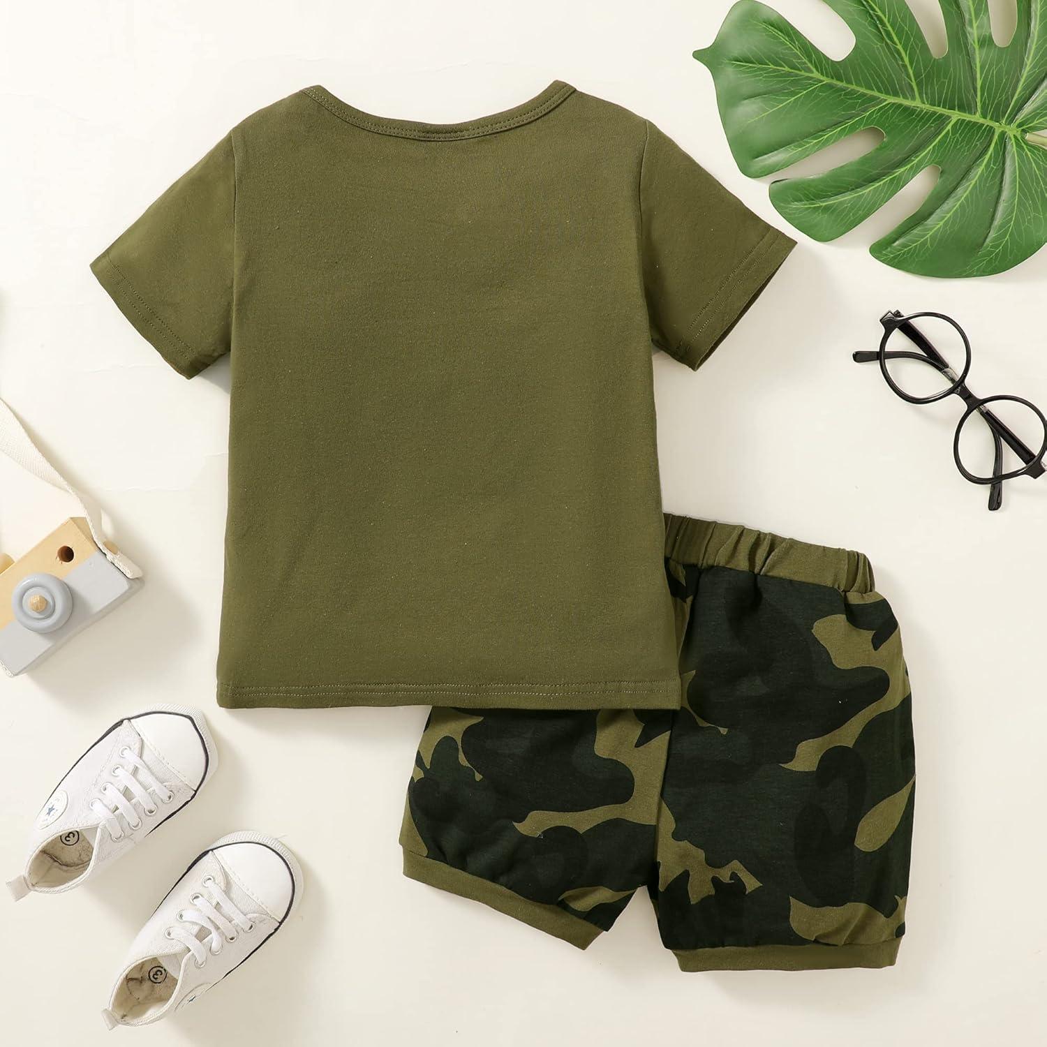 imageKucnuzki Toddler Baby Boy Clothes Outfits Short Summer Sleeve Letters Printed Shirt Shorts Sets 2PC Little Boy ClothingDarkolivegreen