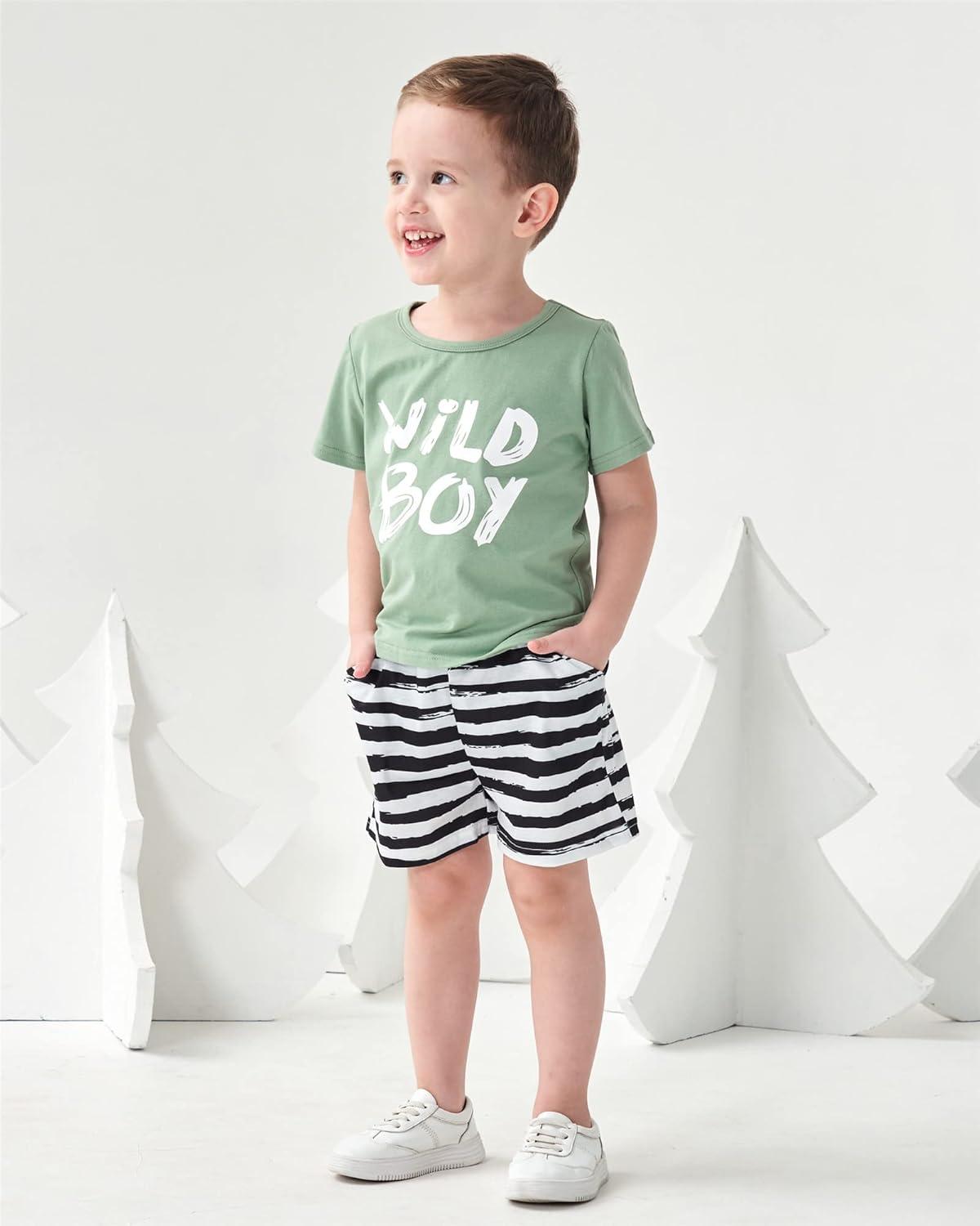 imageKucnuzki Toddler Baby Boy Clothes Outfits Short Summer Sleeve Letters Printed Shirt Shorts Sets 2PC Little Boy ClothingDarkseagreen