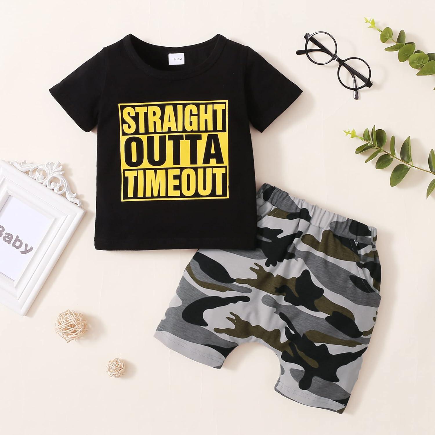 imageKucnuzki Toddler Baby Boy Clothes Outfits Short Summer Sleeve Letters Printed Shirt Shorts Sets 2PC Little Boy ClothingLight Black