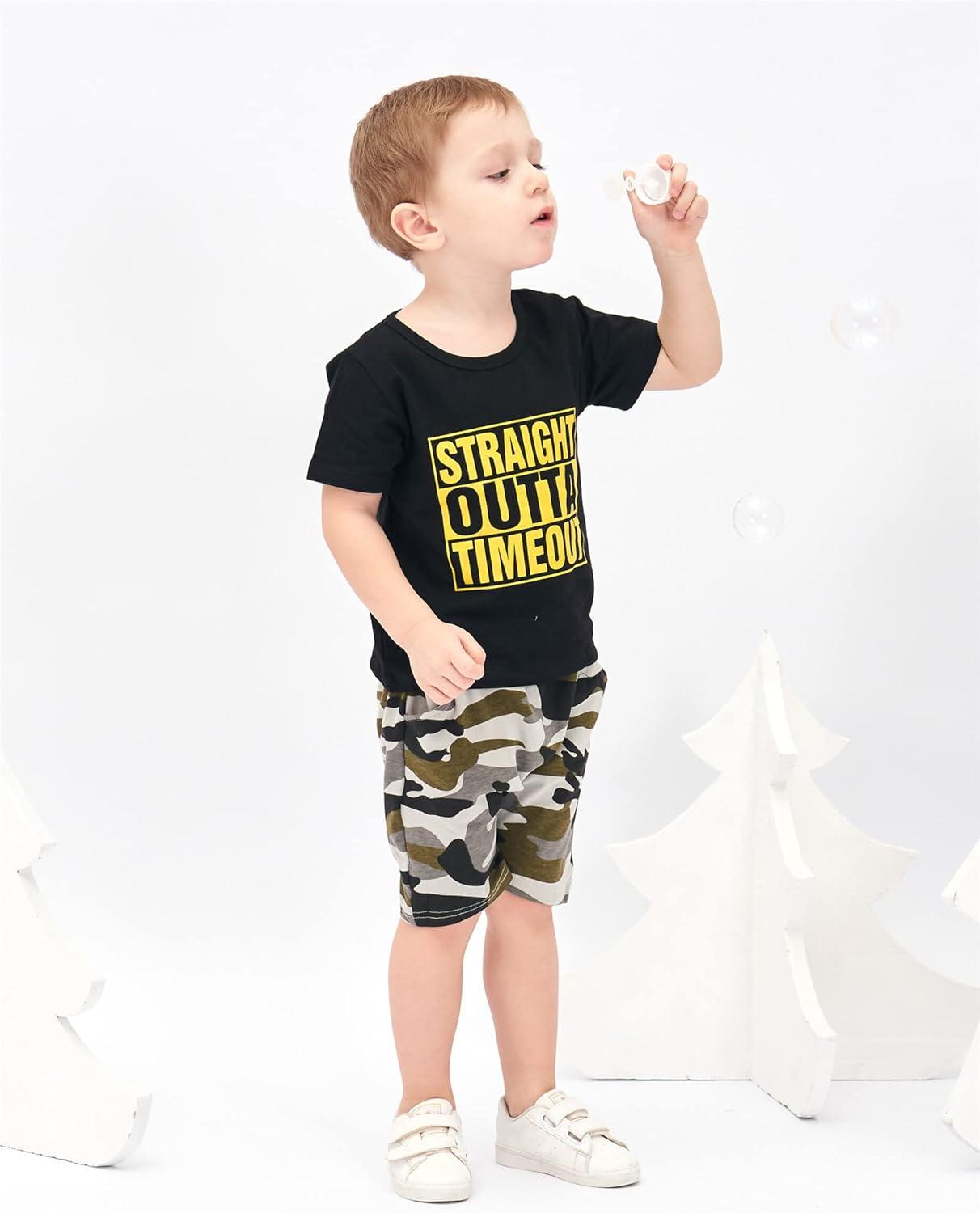 imageKucnuzki Toddler Baby Boy Clothes Outfits Short Summer Sleeve Letters Printed Shirt Shorts Sets 2PC Little Boy ClothingLight Black
