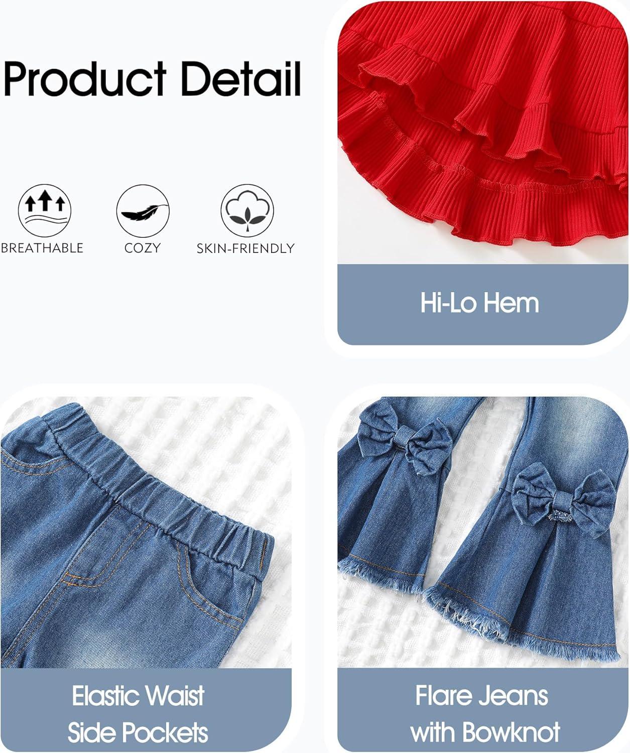 imageKucnuzki Toddler Baby Girls Clothes Long Sleeve Shirt Top Flare Denim Jeans Cute Outfit Baby Girl Fall Winter ClothesMaroon Jeans