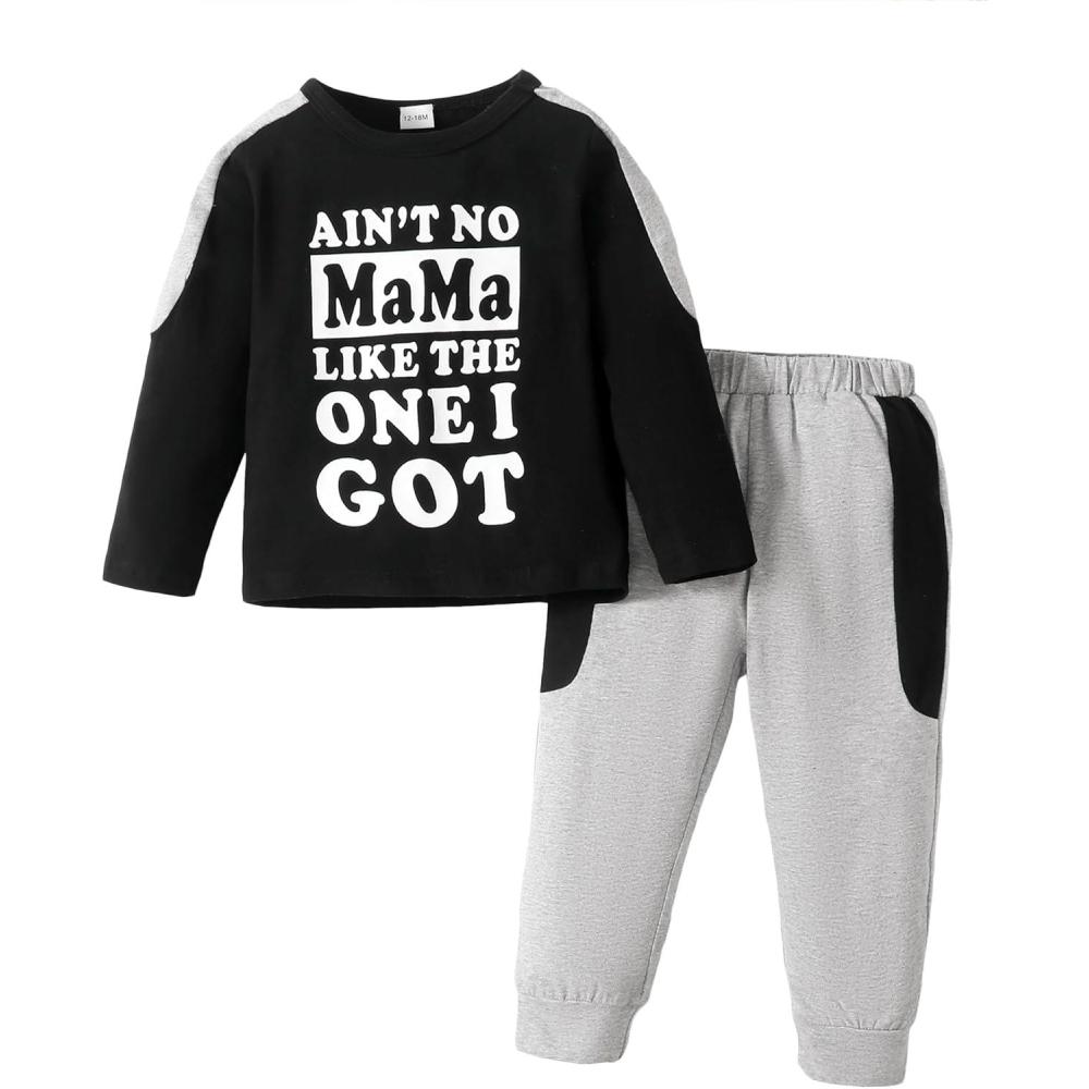 imageKucnuzki Baby Toddler Boy Clothes Fall Winter Outfits Long Sleeve Shirt Sweatshirt  Long Pants Kids Little Boy ClothingBlack Grey