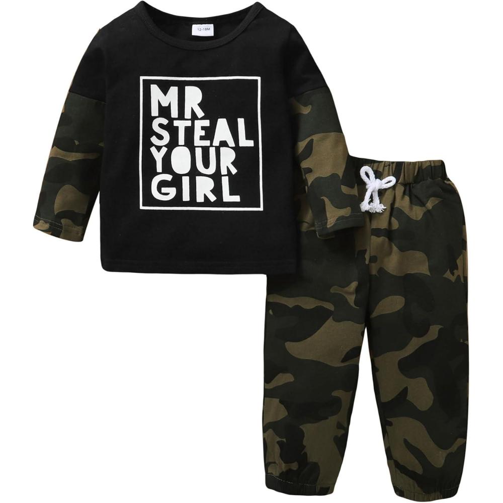imageKucnuzki Baby Toddler Boy Clothes Fall Winter Outfits Long Sleeve Shirt Sweatshirt  Long Pants Kids Little Boy ClothingBoy Clothes Green Camo