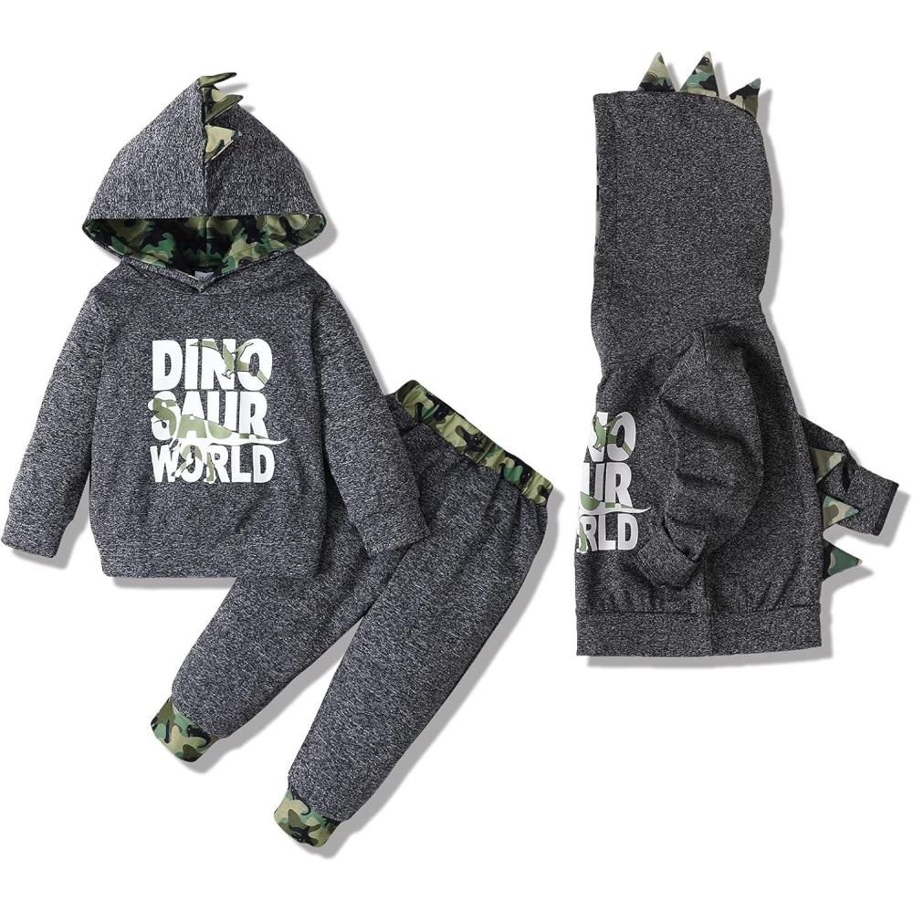 imageKucnuzki Baby Toddler Boy Clothes Fall Winter Outfits Long Sleeve Shirt Sweatshirt  Long Pants Kids Little Boy ClothingDinosaur Grey