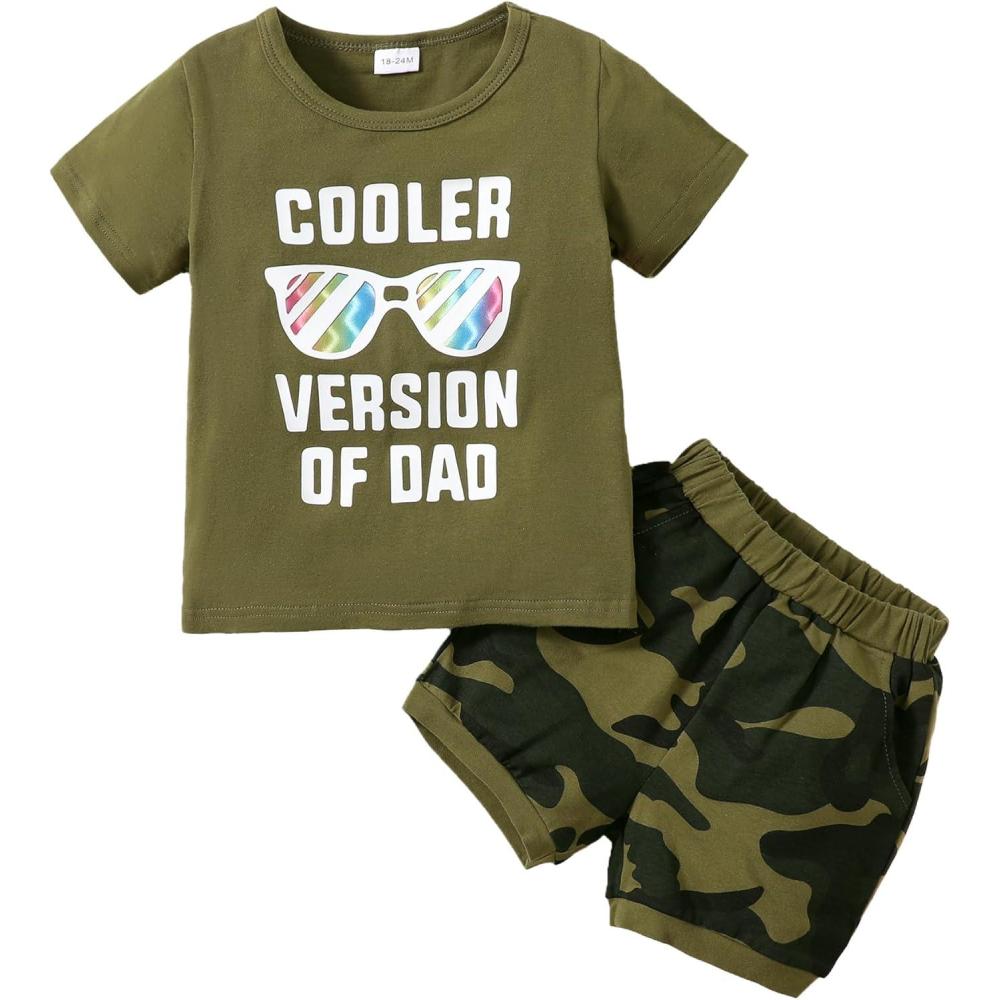 imageKucnuzki Toddler Baby Boy Clothes Outfits Short Summer Sleeve Letters Printed Shirt Shorts Sets 2PC Little Boy ClothingDarkolivegreen