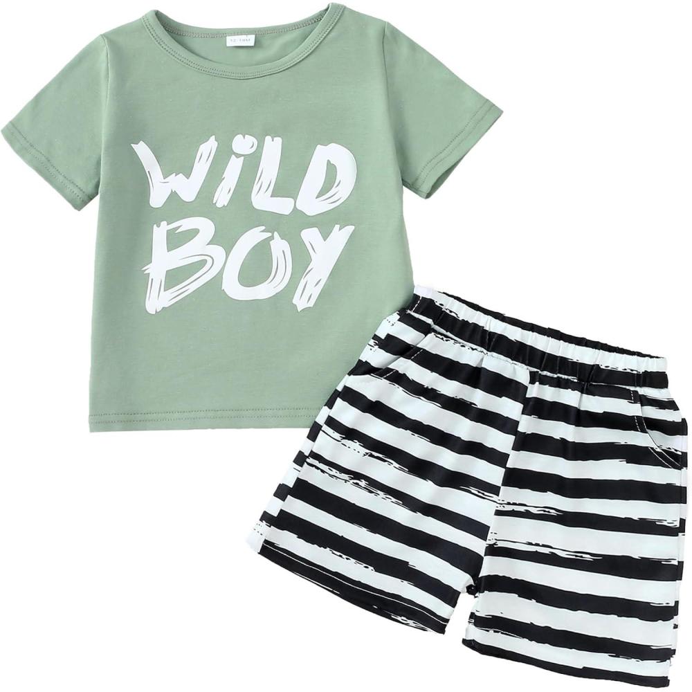imageKucnuzki Toddler Baby Boy Clothes Outfits Short Summer Sleeve Letters Printed Shirt Shorts Sets 2PC Little Boy ClothingDarkseagreen