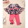 imageBaby Girl Clothes Toddler Girl Fall Outfits Ruffle Long Sleeve Floral Shirt Tops Winter Leggings Pants Clothing SetBlue Flower