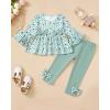 imageBaby Girl Clothes Toddler Girl Fall Outfits Ruffle Long Sleeve Floral Shirt Tops Winter Leggings Pants Clothing SetGreen