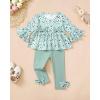 imageBaby Girl Clothes Toddler Girl Fall Outfits Ruffle Long Sleeve Floral Shirt Tops Winter Leggings Pants Clothing SetGreen