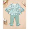 imageBaby Girl Clothes Toddler Girl Fall Outfits Ruffle Long Sleeve Floral Shirt Tops Winter Leggings Pants Clothing SetGreen
