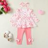 imageBaby Girl Clothes Toddler Girl Fall Outfits Ruffle Long Sleeve Floral Shirt Tops Winter Leggings Pants Clothing SetHeart Pink