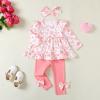 imageBaby Girl Clothes Toddler Girl Fall Outfits Ruffle Long Sleeve Floral Shirt Tops Winter Leggings Pants Clothing SetHeart Pink
