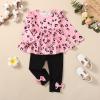 imageBaby Girl Clothes Toddler Girl Fall Outfits Ruffle Long Sleeve Floral Shirt Tops Winter Leggings Pants Clothing SetPink Black