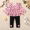 imageBaby Girl Clothes Toddler Girl Fall Outfits Ruffle Long Sleeve Floral Shirt Tops Winter Leggings Pants Clothing SetPink Black